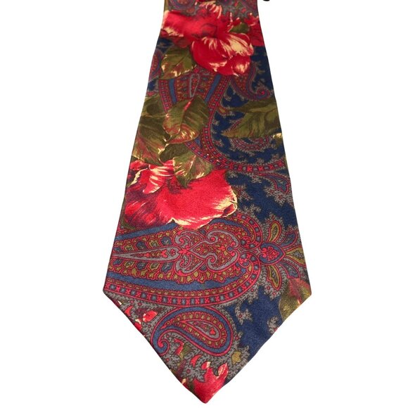 Vintage Bill Blass Silk Tie Vibrant Roses and Paisley Rare Formal Tie - Picture 5 of 10